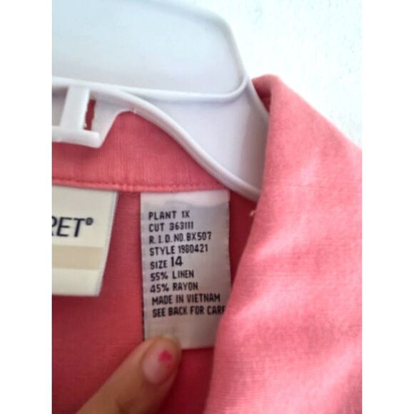 Koret Pink w/Floral Embroidery Linen Blend Button Up/Ankle Pants Set size 14 - Picture 5 of 9